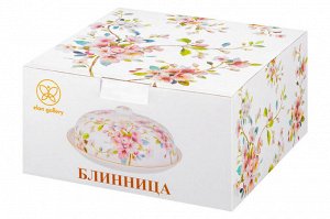 Блинница 23x23 см "Яблоневый цвет на белом" из новой костяного фарфора