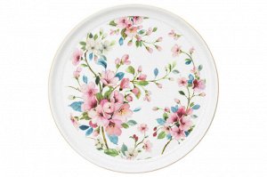 Блинница 23x23 см "Яблоневый цвет на белом" из новой костяного фарфора