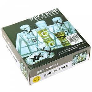 Игра "Застольные крестики нолики" набор 10 предметов: подставка стеклянная 12,6х12,6см, стопка пластмассовая, д2,5см h3см, 10мл - 9 штук, в подарочной коробке (Китай)