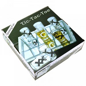 Игра "Застольные крестики нолики" набор 10 предметов: подставка стеклянная 20х20см, стопка стеклянная д3,5см h4,8см 25мл - 9 штук, в подарочной коробке (Китай)
