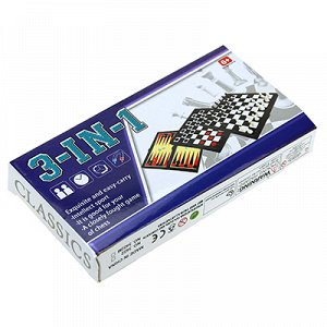 Шахматы "3 в 1" шахматы/шашки/нарды: доска пластиковая 18,8х18,8х1,4см, фигуры пластиковые, в коробке (Китай)