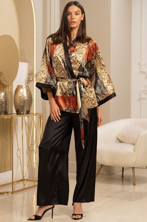 Klimt 4425 Элегантный комплект-тройка Mia-Amore состоит из топа на тонких бретелях, запашного жакета с длинным рукавом и широких брюк-палаццо. Изделия комплекта выполнены из сочетаний принтованного см