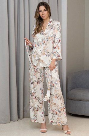 Eden 5176 Комплект Mia-Amore состоит из жакета с к рукавом длиной 3/4 и широких брюк. Комплект выполнен из принтованного смесового шелка на матовой основе. По бокам брюк обработаны карманы. Линию тали