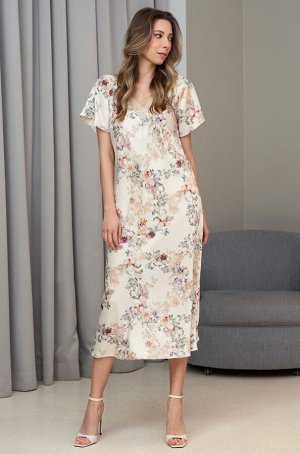 Eden 5177 Длинная элегантная сорочка Mia-Amore полуприлегающего с коротким рукавом. Изделие выполнено из принтованного смесового шелка на матовой основе и декорировано ажурным кружевом, которое распол