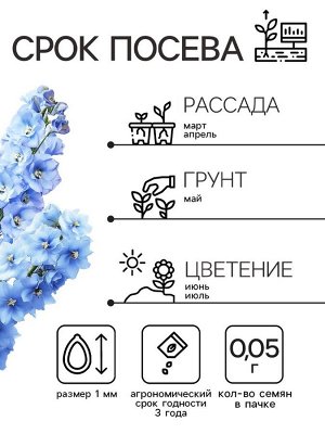 Семена цветов Дельфиниум "Клиа Спринг", Голубой, 0,05 г