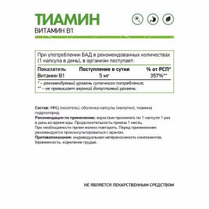Тиамин гидрохлорид / Thiamine hydrochloride / 5 мг 60 капс