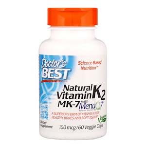 Doctor's Best, MK-7 с натуральным витамином К2 MenaQ7, 100 мкг, 60 овощных капсул