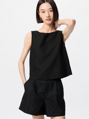 UNIQLO - однотонная блузка без рукавов из смесового льна - 09 BLACK