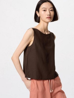 UNIQLO - однотонная блузка без рукавов из смесового льна - 38 DARKBROWN