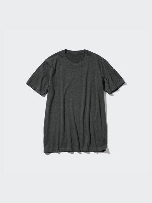 UNIQLO - мужская футболка с круглым воротом - 08 DARKGRAY