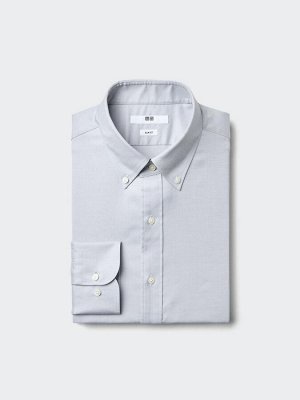 UNIQLO - мужская классическая рубашка из хлопка - 02 LIGHTGRAY