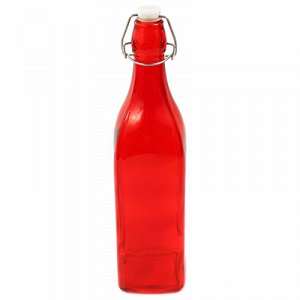 Бутылка стеклянная "Симфония" 1л, 7,5х7,5х30см, бугельная крышка, цветное стекло, цвета микс (Китай)