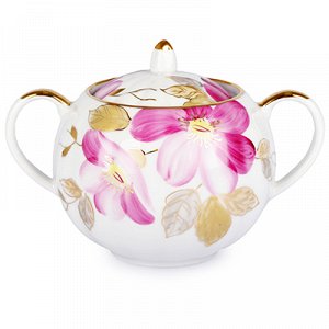 Сервиз чайный фарфоровый "Пурпуровый цветок" 15 предметов на 6 персон, форма "Тюльпан", ручная роспись (Россия)