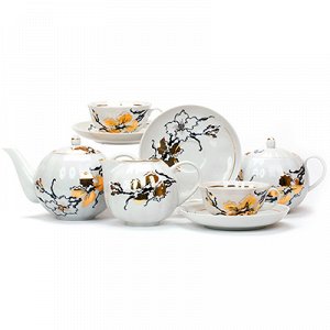 Сервиз чайный фарфоровый "Сакура" 15 предметов на 6 персон, форма "Тюльпан", ручная роспись (Россия)