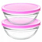 &quot;Шефс (Chef&#039;s)&quot; Салатник стеклянный 1,14л, 17см, h7см, набор 2шт, розовая крышка, цветная коробка, Pasabahce (Россия)