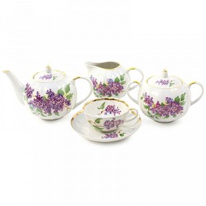 Сервиз чайный фарфоровый "Сирень" 15 предметов на 6 персон, форма "Тюльпан" (Россия)