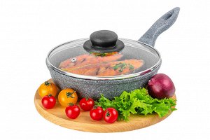 Глубокая сковорода Harmony Taste 20 см с крышкой, серый мрамор, нержавеющая сталь, 35,5x21x10,5 см