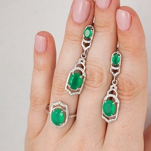 Серебряное кольцо с зеленым агатом - 711