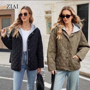 Трендовая демисезонная стеганая куртка over-size с трикотажным капюшоном, цвет черный
