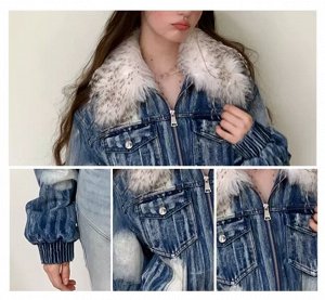 Молодежная демисезонная джинсовая куртка со съемным меховым воротником