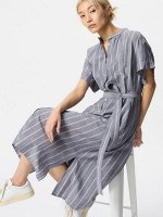 UNIQLO - длинное платье в полоску из смесового льна - 06 GRAY