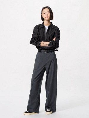 UNIQLO - классические широкие брюки увеличенной длины - 08 DARKGRAY