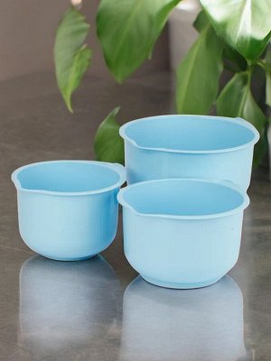 НАБОР ЧАШ 3 ШТ. С МЕРНОЙ ШКАЛОЙ И СЛИВОМ (2л, 2,75л, 3,75л) 250*230*135 (голубой)