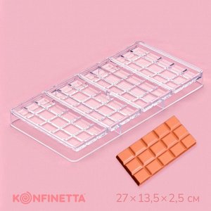 Форма для шоколада KONFINETTA «Плитка», 27x13.5x2.5 см, 4 ячейки, прозрачная