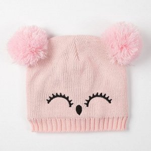 Комплект детский (шапка, шарф) MINAKU "Мордашка", вид 1, размер 52-54, цвет розовый/чёрный