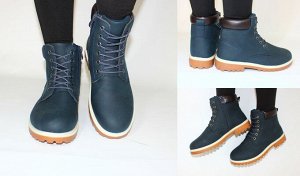 Обувь женская В1602-3 Ботинки "Однотонные Шнурки" Темно-Синии