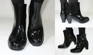 Обувь женская 00812-01 Сапоги "Однотонные На Каблуке" Черные
