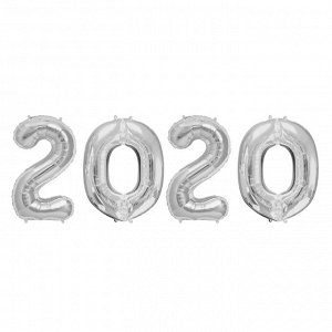 Шар фольгированный 40" "2020", цвет серебряный