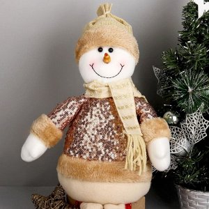 Мягкая игрушка "Снеговик в пайетках - длинные ножки" сидит, 13х52 см, коричневый