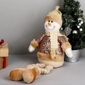 Мягкая игрушка "Снеговик в пайетках - длинные ножки" сидит, 13х52 см, коричневый