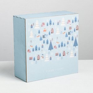 Деревянный ящик «Новогодние домики», 25 * 25 * 10 см