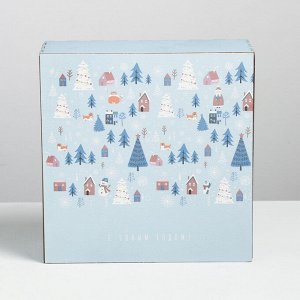 Деревянный ящик «Новогодние домики», 25 * 25 * 10 см