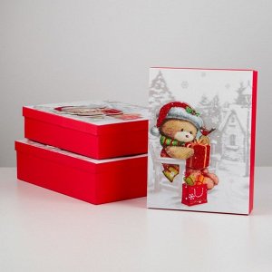 Наборк коробок 3в1 «Мишка с подарком», 39 х 30 х 11 - 35 х 26 х 7 см