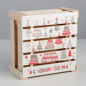 Коробка деревянная подарочная «С Новым годом», 20 - 20 - 10 см