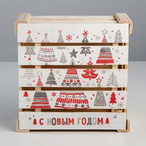 Коробка деревянная подарочная «С Новым годом», 20 - 20 - 10 см