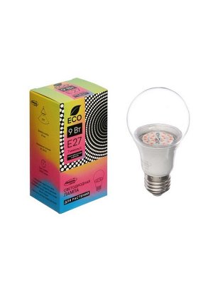 Фитолампа для растений Luazon Lighting, светодиодная, А60, E27, 9 Вт, IP44, 220 В, 270°, мультиспектральная