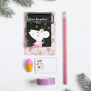 Набор «С Новым Годом», 6 предметов: блокнот с планшеткой, карандаш, стикеры, ластик, клейкая лента