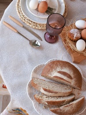 Скатерть Этель «Пасхальные куличи» d=215 см, 100% хлопок, саржа 190 г/м²