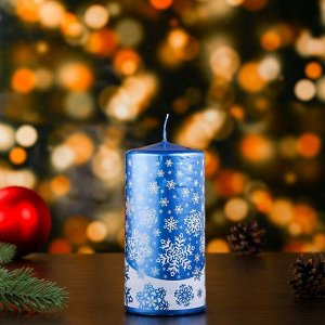 Свеча цилиндр "Новогодние узоры №4", синий