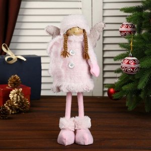 Кукла интерьерная "Ангелочек в розовой шубке и колпаке" 45х8х15 см