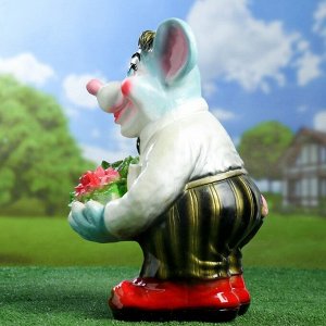 Садовая фигура "Мышь с розочкой" 46 см