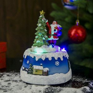 Сувенир полистоун световой "Дедушка Мороз украшает ёлку" вращается 17х12,5х12,5 см