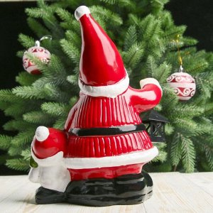 Сувенир керамика световой "Дед Мороз с фонариком и снеговичком" 25х18х10 см