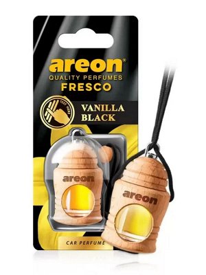 AREON Ароматизаторы для авто "FRESCO" деревянный с флаконом, Черная ваниль +  new