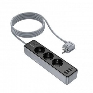 Сетевой фильтр Borofone Power 3-Position Socket, 3 гнезда, 3 USB-A, 1 USB-C, 2500W + DC12W, 3 метра