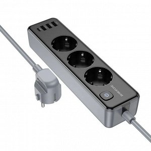 Сетевой фильтр Borofone Power 3-Position Socket, 3 гнезда, 3 USB-A, 1 USB-C, 2500W + DC12W, 3 метра